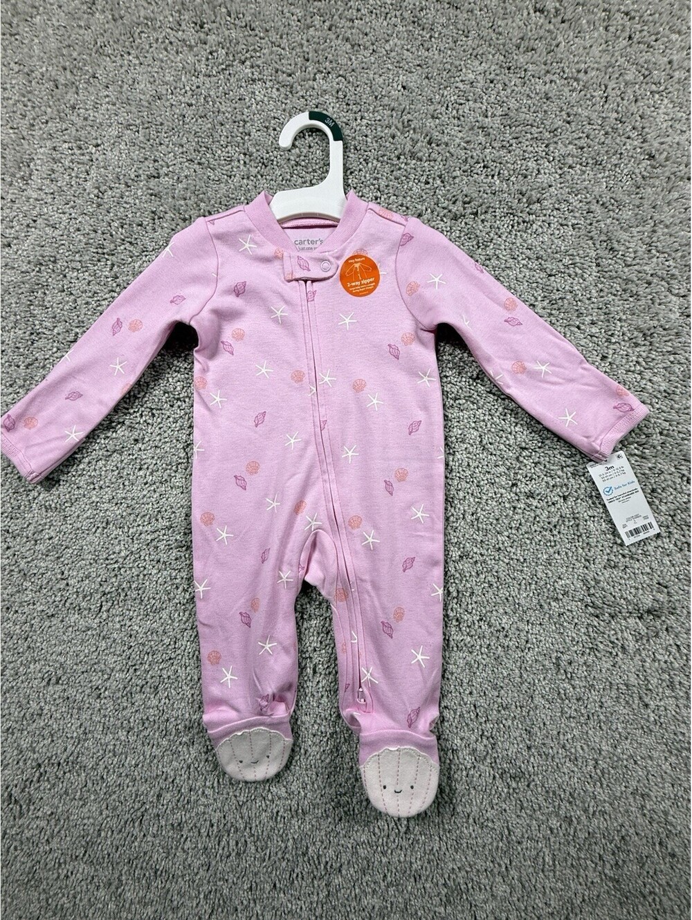 Carter's Pink With White Starfish and Seashells Footed Sleeper 3 Month 2-Way Zip